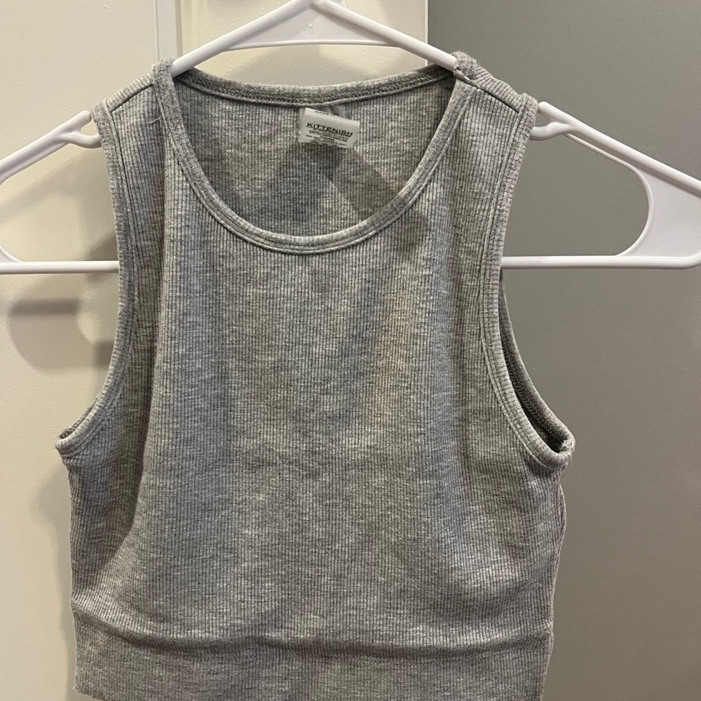 Kittenish Heather Gray Ribbed Crop Tank Top